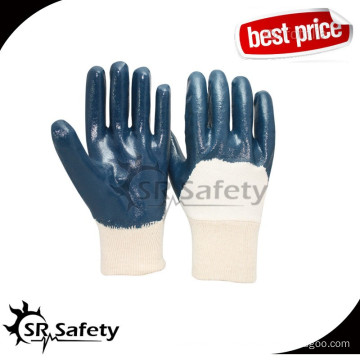 SRSAFETY nitrile glove blue 3/4 coated/cheap safety cuff working glove